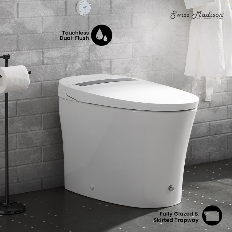 Hugo White Ceramic Elongated Dual-Flush Smart Toilet