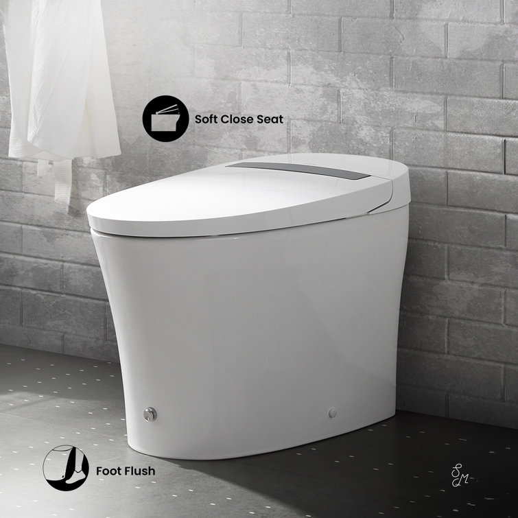 Hugo White Ceramic Elongated Dual-Flush Smart Toilet