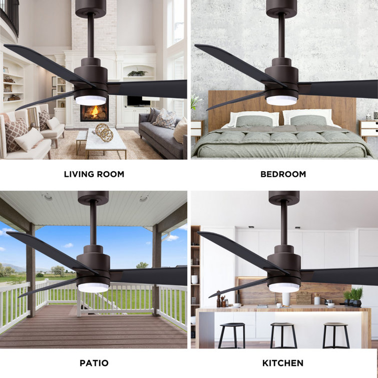 42" Textured Bronze Ceiling Fan with Matte Black Blades and LED Light