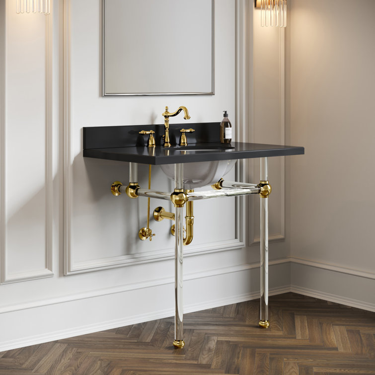 Polished Brass Traditional Widespread Bathroom Faucet with Drain