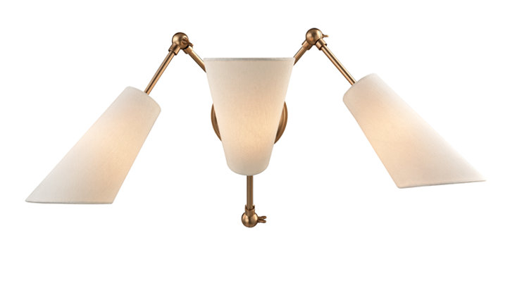 Aged Brass 3-Light Sconce with Linen Shades