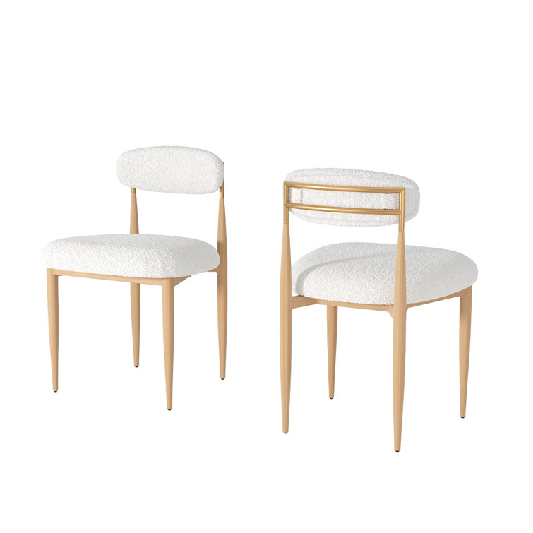 White Boucle Upholstered Side Chair with Black Metal Legs
