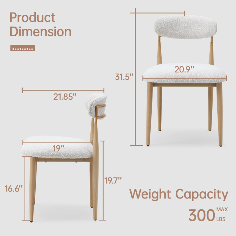 White Boucle Upholstered Side Chair with Black Metal Legs