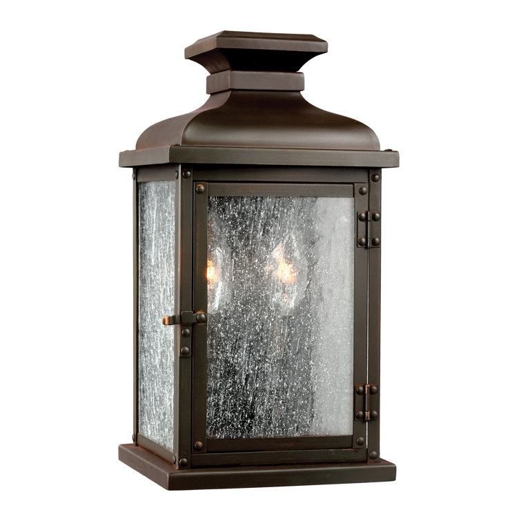 Dark Weathered Zinc Outdoor Wall Sconce with Clear Seeded Glass