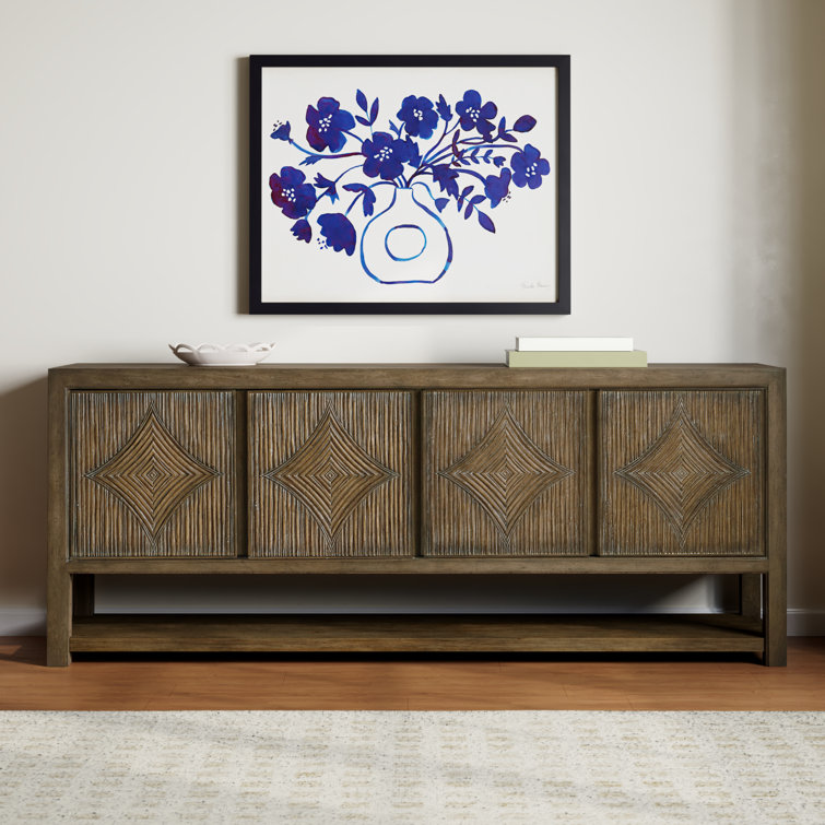 Anders Coastal Wood Reeded 80'' Media Console with Diamond Motifs