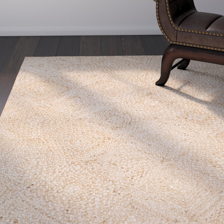 Natural Beige Handwoven Jute Geometric Area Rug
