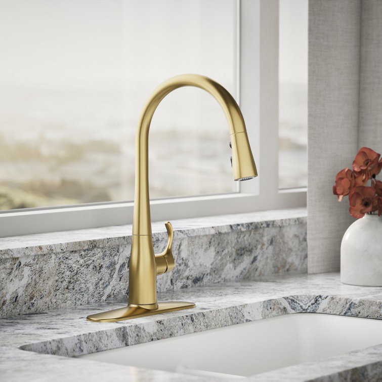 Vibrant Brushed Moderne Brass Pull-Down Kitchen Faucet