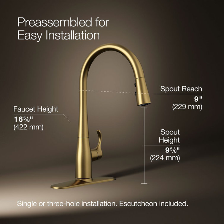 Vibrant Brushed Moderne Brass Pull-Down Kitchen Faucet