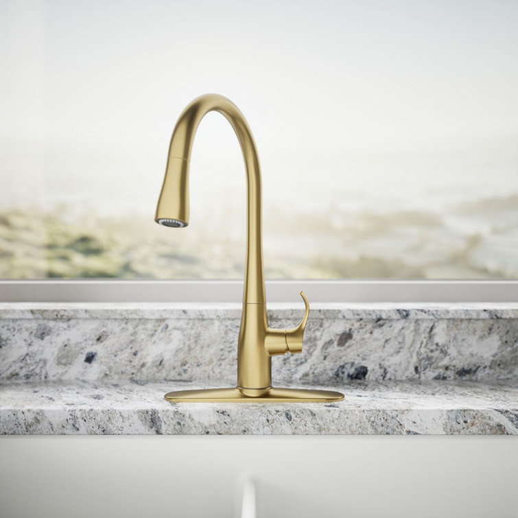 Vibrant Brushed Moderne Brass Pull-Down Kitchen Faucet