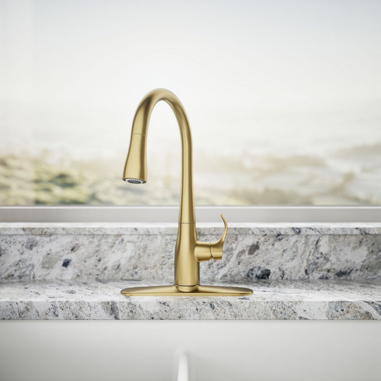Vibrant Brushed Moderne Brass Pull-Down Kitchen Faucet