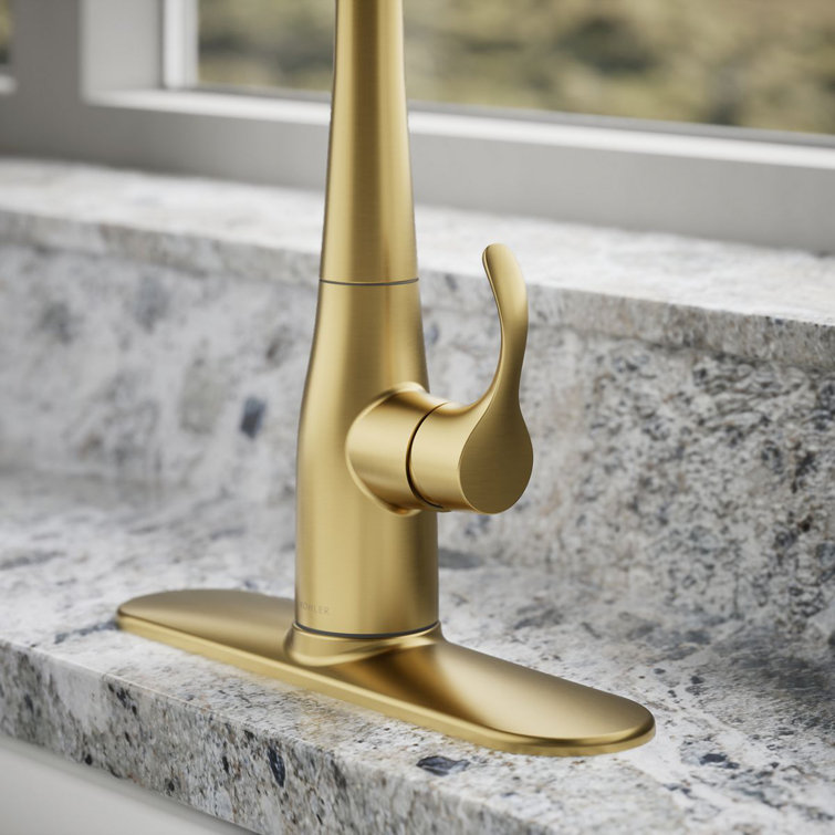 Vibrant Brushed Moderne Brass Pull-Down Kitchen Faucet