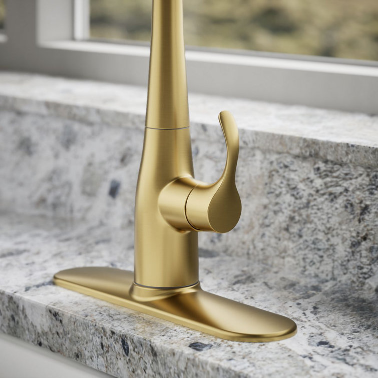 Vibrant Brushed Moderne Brass Pull-Down Kitchen Faucet