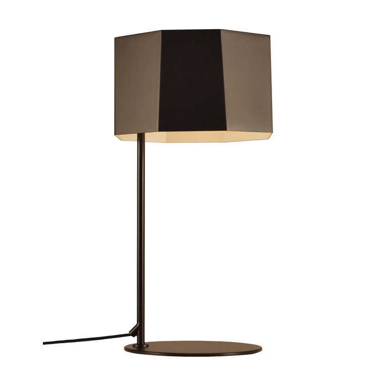 Black Metal Asymmetrical Table Lamp with Wooden Accents