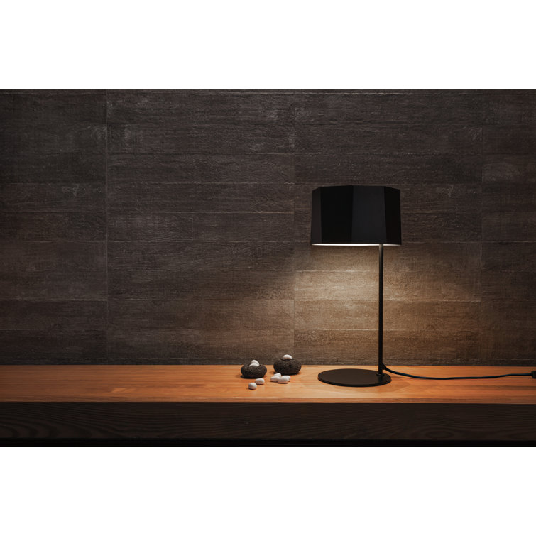 Black Metal Asymmetrical Table Lamp with Wooden Accents