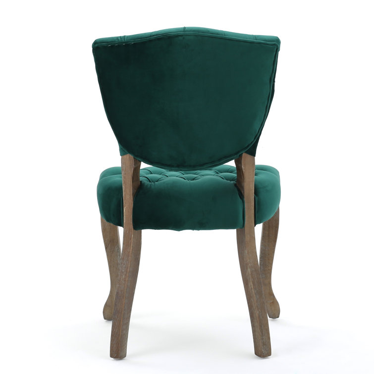 Elizabeth Tufted Dark Green Velvet Wood Dining Chairs (Set of 2)