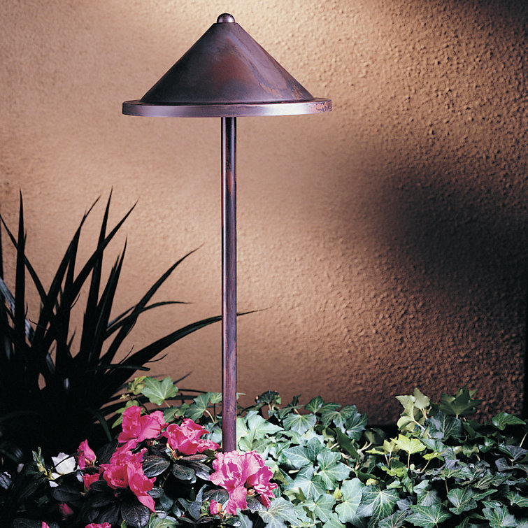 Bronze Metal Cone Shade Outdoor Pathway Lamp Post