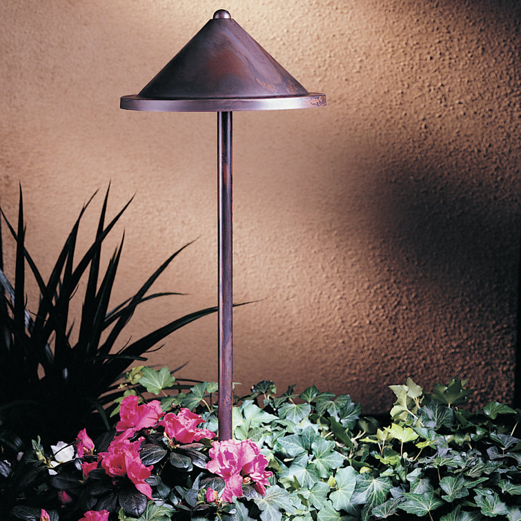 Bronze Metal Cone Shade Outdoor Pathway Lamp Post