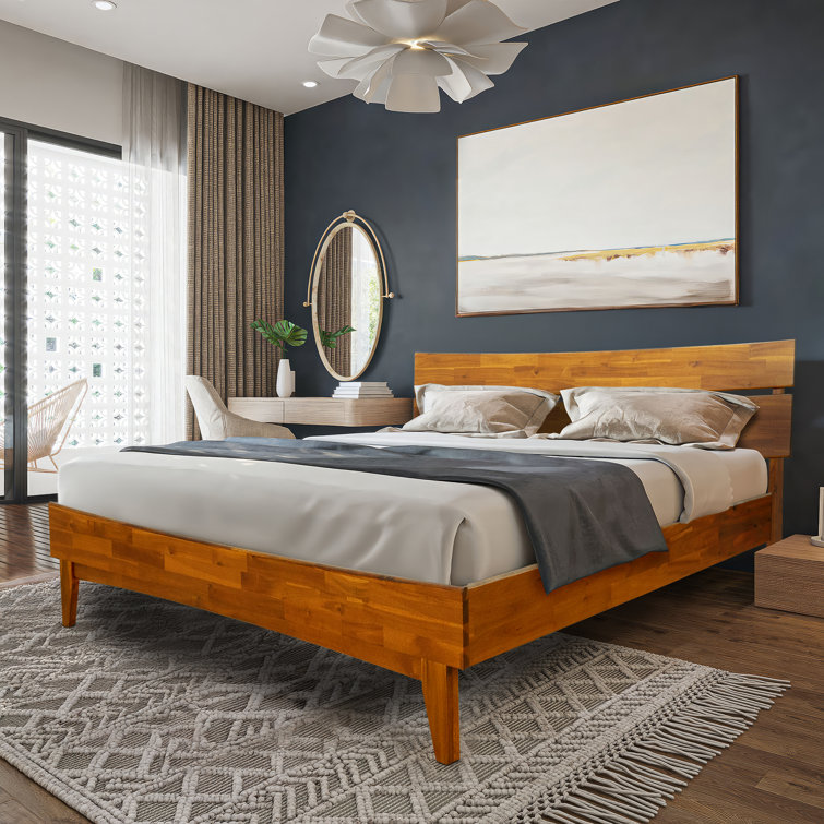 Aurora Queen Chocolate Acacia Wood Bed Frame with Headboard