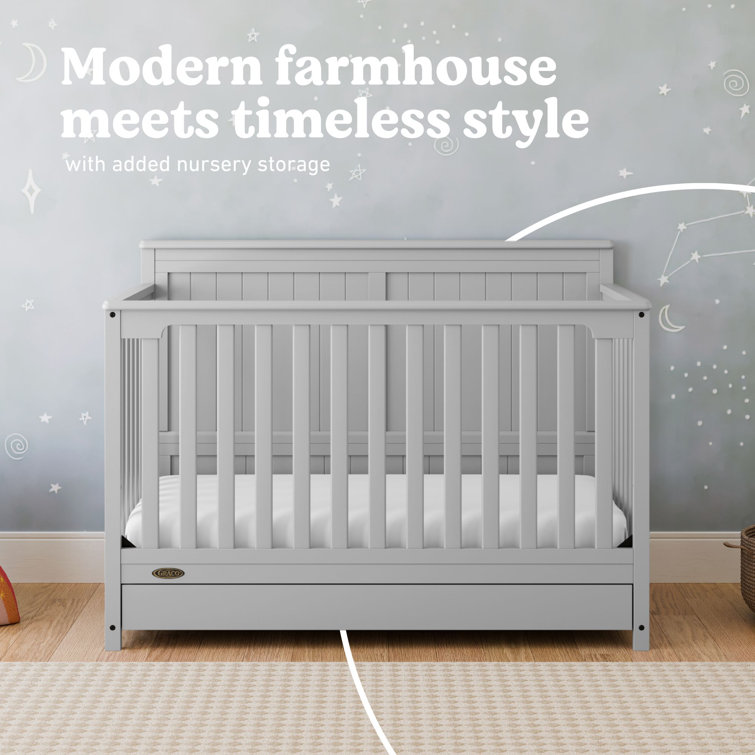 Pebble Gray 5-in-1 Convertible Crib with Storage Drawer