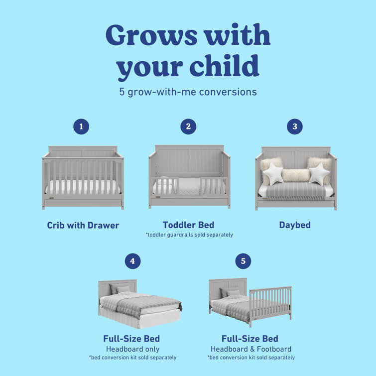 Pebble Gray 5-in-1 Convertible Crib with Storage Drawer