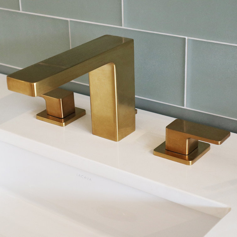 Brushed Gold Widespread Bathroom Faucet with Square Neck Spout