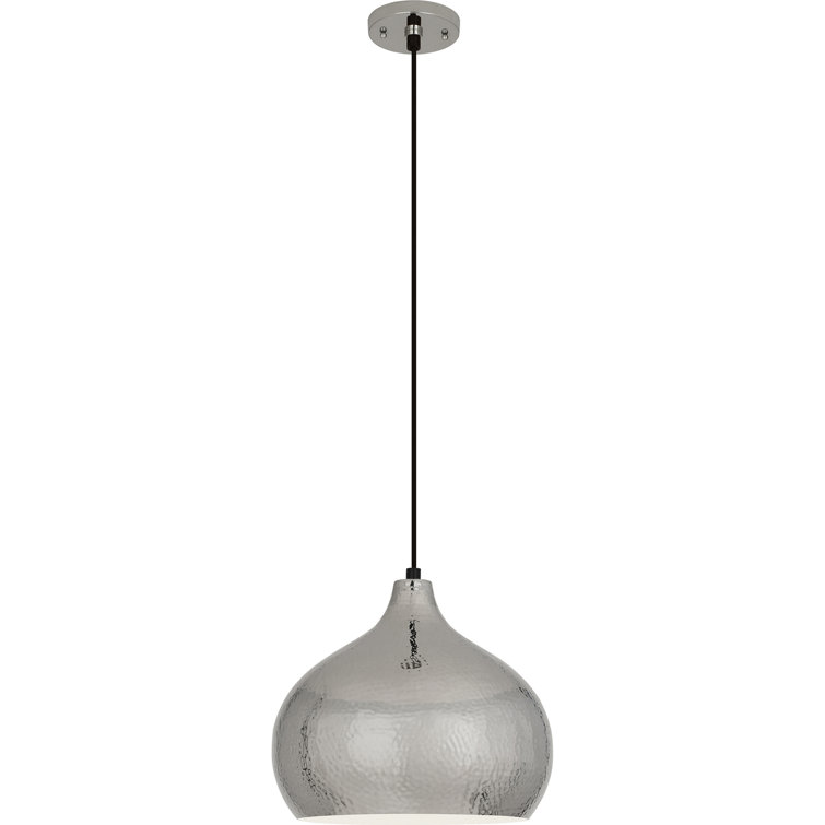 Dal Polished Nickel 12.5" Hammered Pendant Light