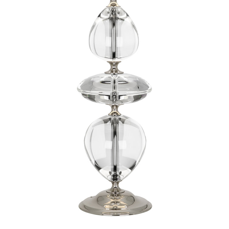Polished Nickel and Crystal Table Lamp with Black Shade