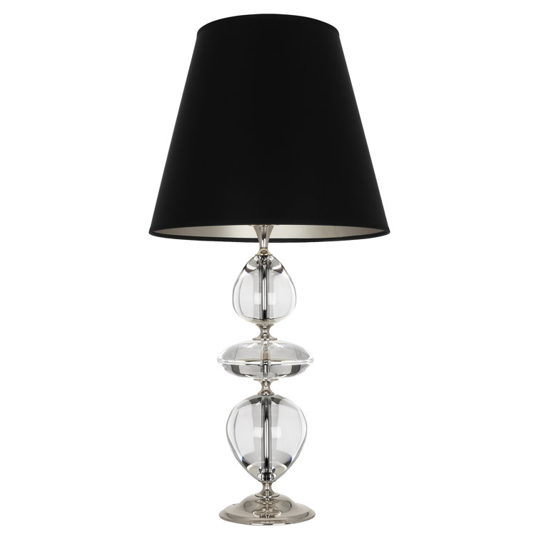 Polished Nickel and Crystal Table Lamp with Black Shade