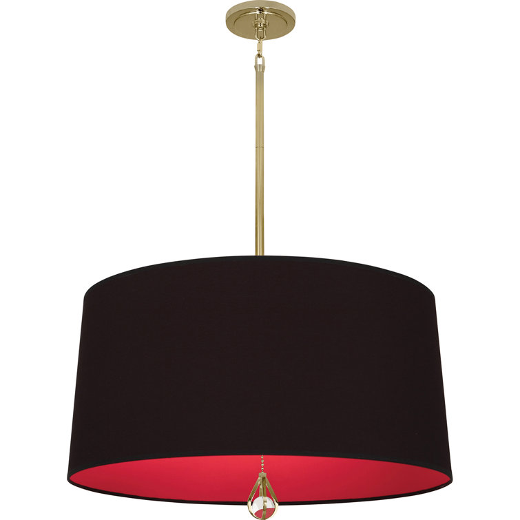 Modern Brass 25.5" Drum Chandelier with Crystal Finial and Nickel Accents