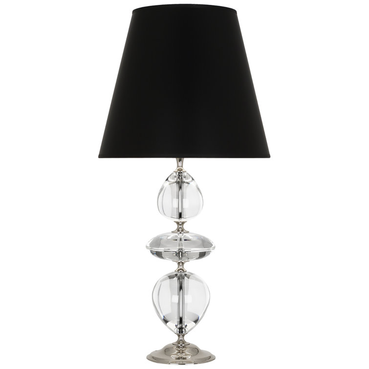 Polished Nickel and Crystal Table Lamp with Black Shade