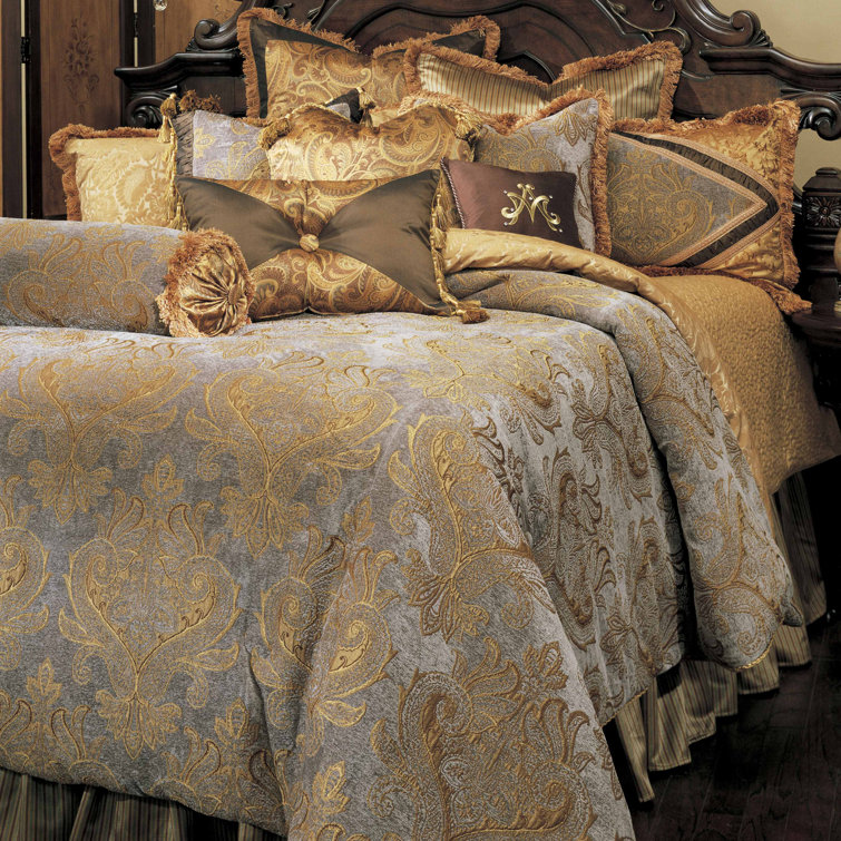 Elizabeth Slate Blue & Golden Brown King Comforter Set - Reversible 13-Piece