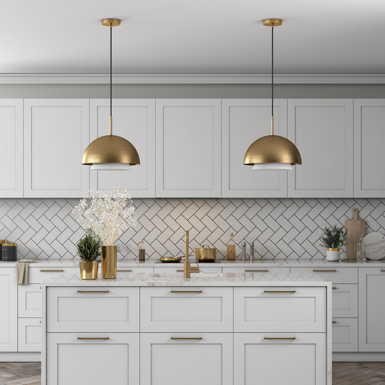 Brass and Glass Dome Pendant Light with Adjustable Cord