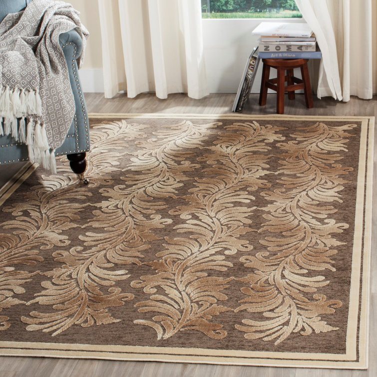 Handmade Brown Floral Wool Viscose Area Rug