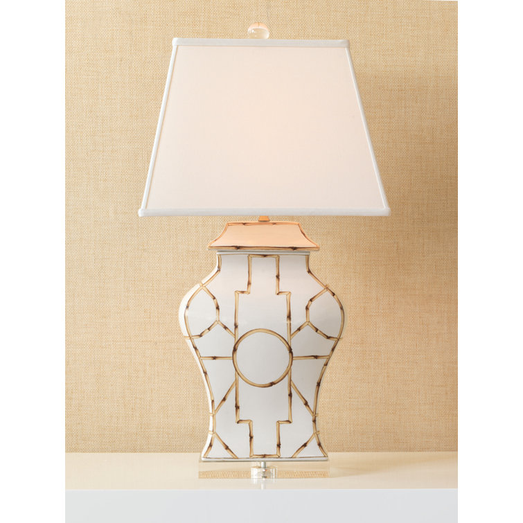 Elegant Porcelain & Lucite Table Lamp with Linen Shade - White