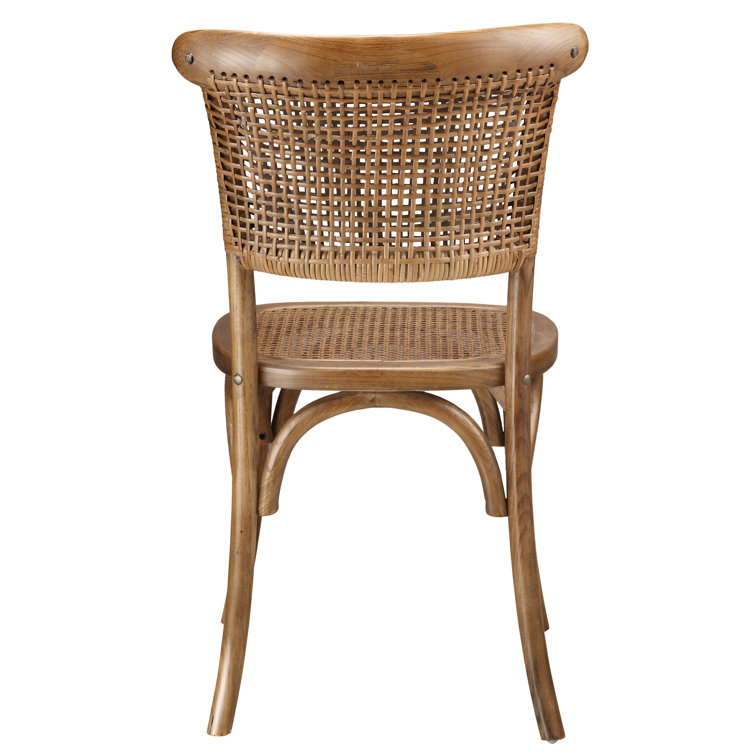 Rustic Transitional Brown Wood & Cane Side Chair, 18"W