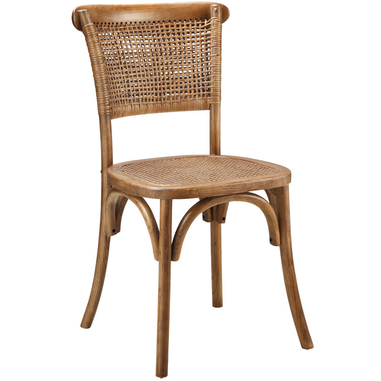 Rustic Transitional Brown Wood & Cane Side Chair, 18"W