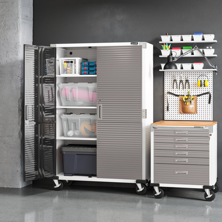 White Heavy-Duty Steel 6-Drawer Rolling Cabinet with Wood Top