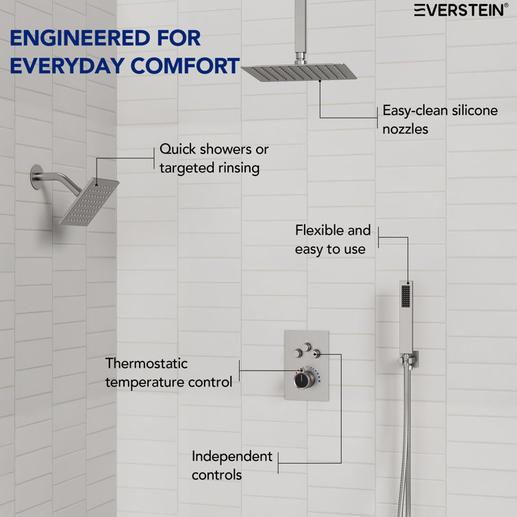 Brushed Nickel 12'' Dual Rainfall Shower System with Thermostatic Valve