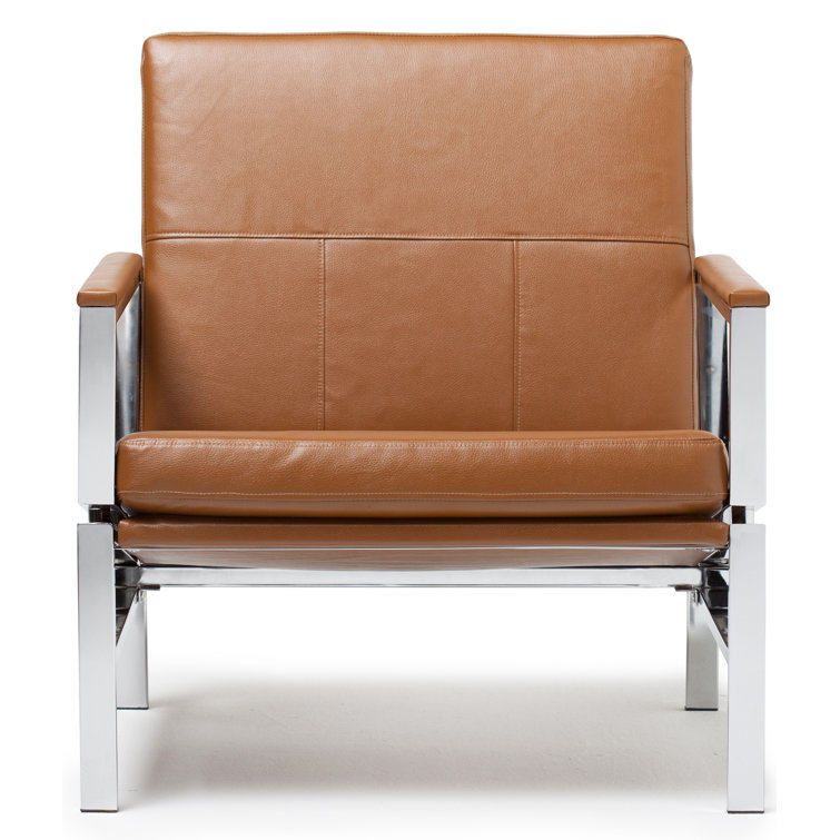 Sleek Chrome Frame Accent Chair with Caramel Faux Leather