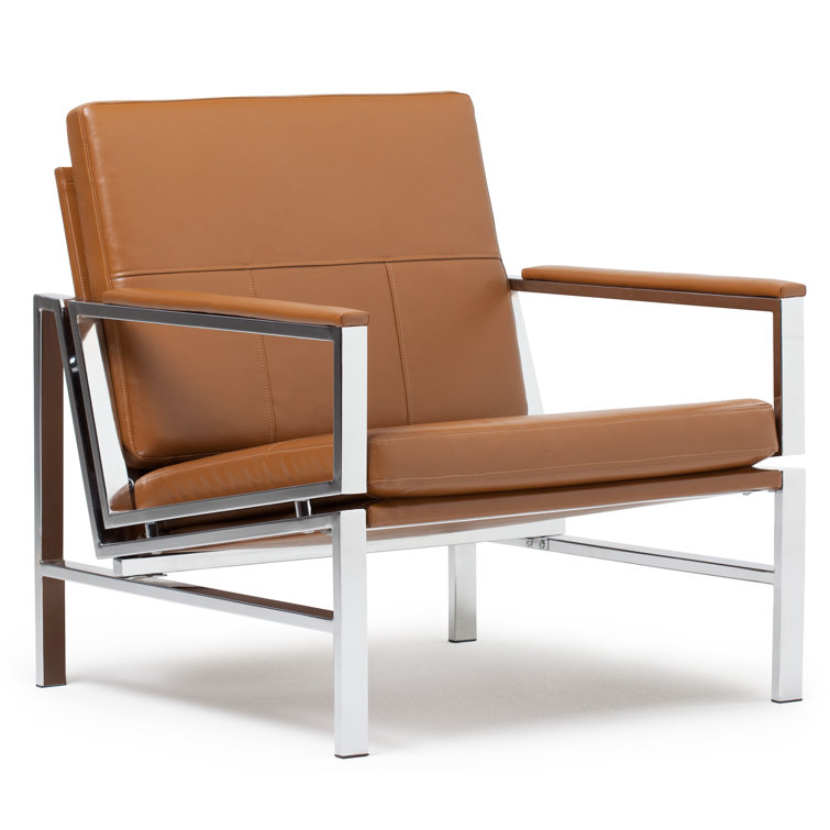 Sleek Chrome Frame Accent Chair with Caramel Faux Leather
