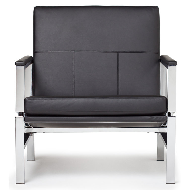Modern Atlas Black Faux Leather Armchair with Chrome Metal Frame