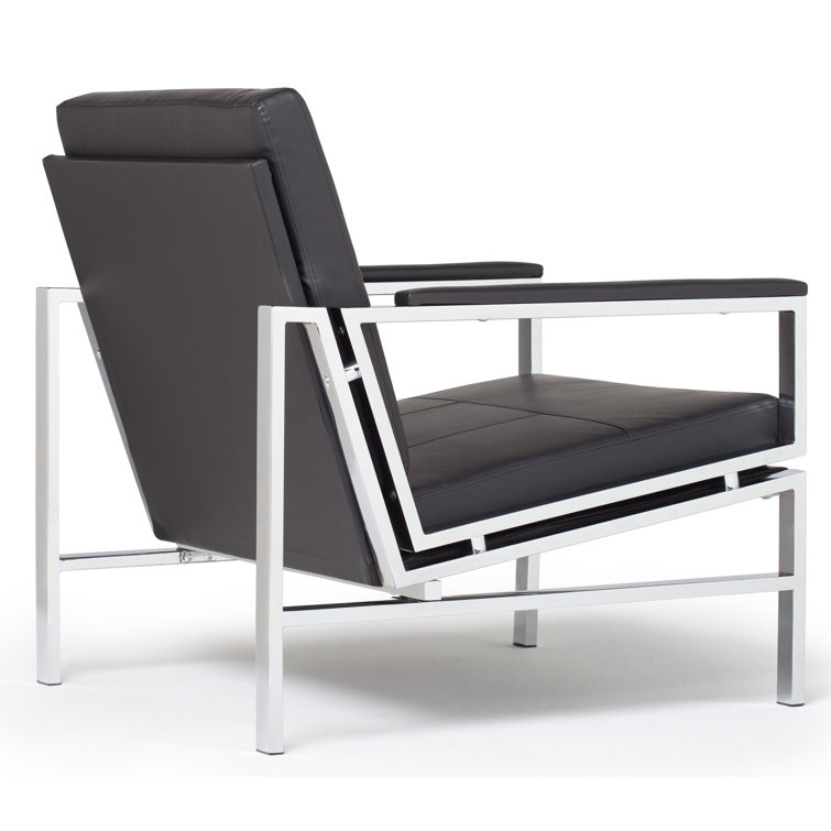 Modern Atlas Black Faux Leather Armchair with Chrome Metal Frame