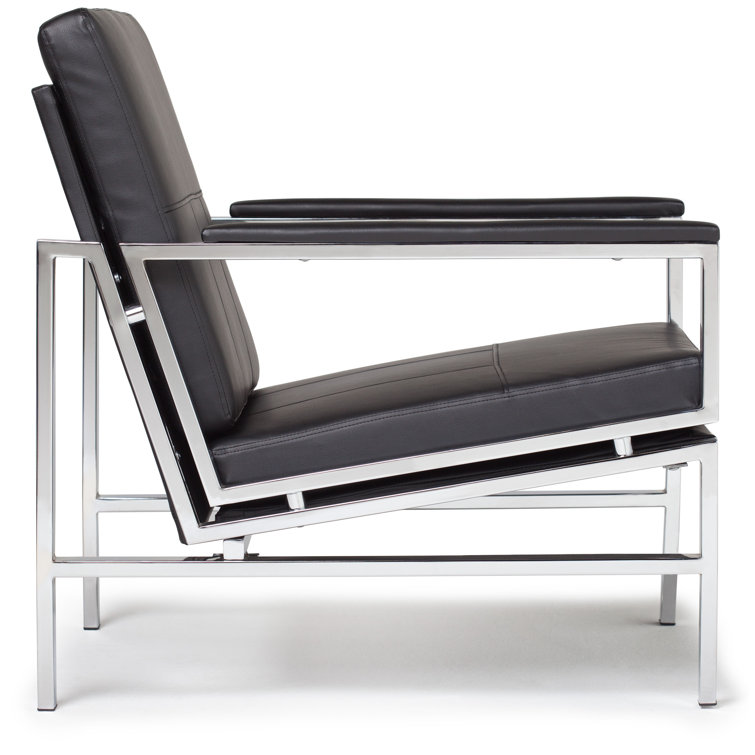 Modern Atlas Black Faux Leather Armchair with Chrome Metal Frame