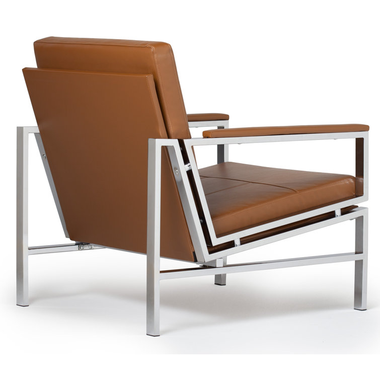 Sleek Chrome Frame Accent Chair with Caramel Faux Leather