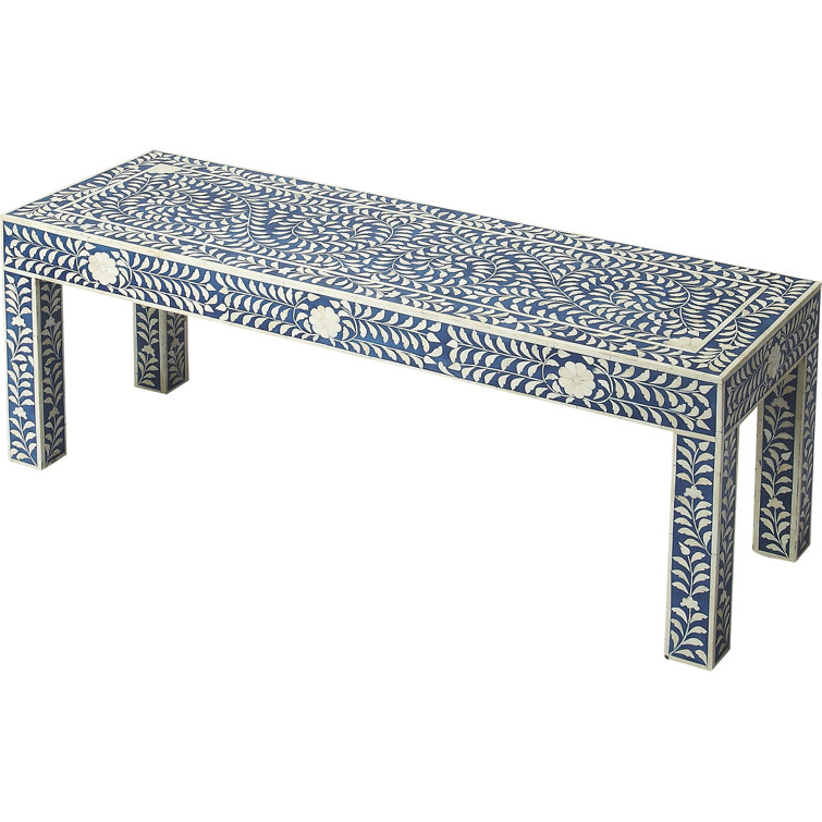 Vivienne Botanic Motif Blue Bone Inlay Bedroom Bench