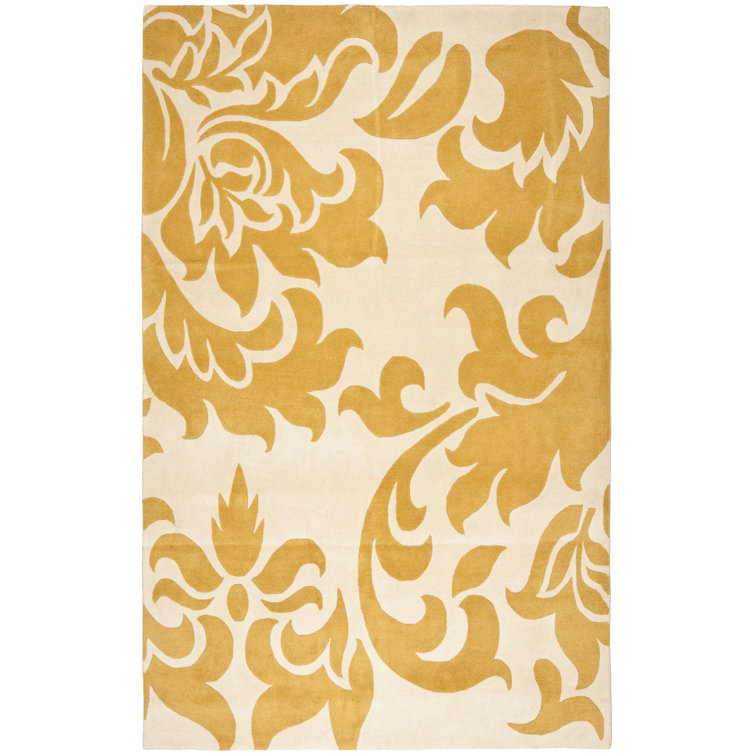 Barcelona Yellow and Off-White Hand-Tufted Wool 4' x 6' Rug