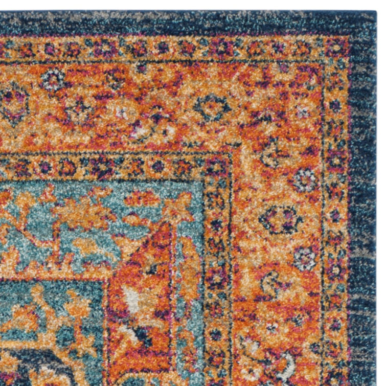 Large Blue and Orange Synthetic Reversible Area Rug