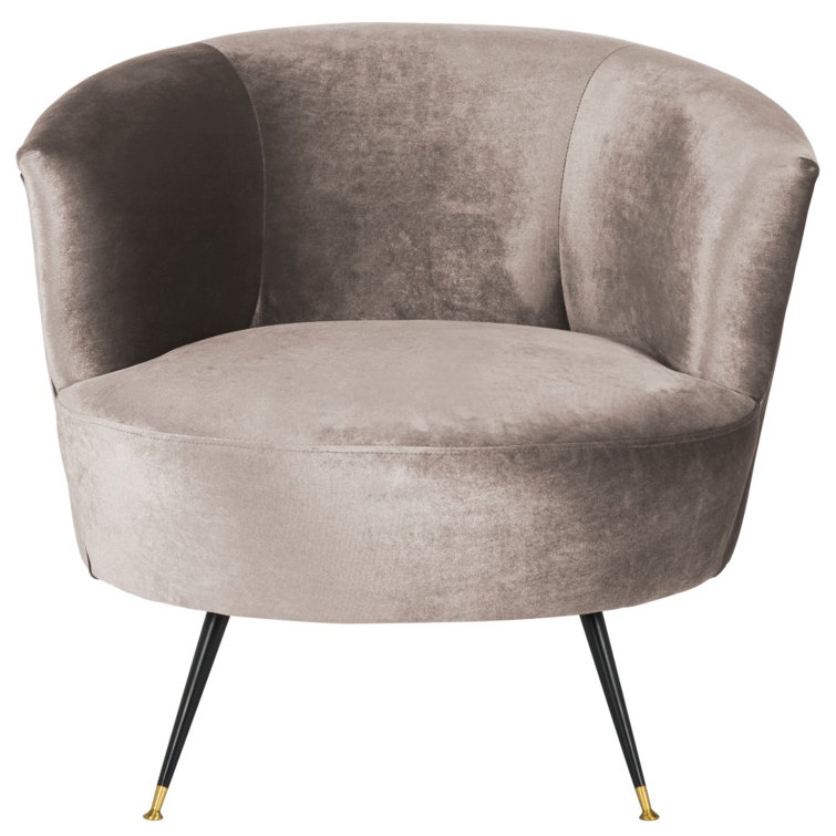 Hazelwood Gray Velvet Barrel Accent Chair with Gold Cap Legs