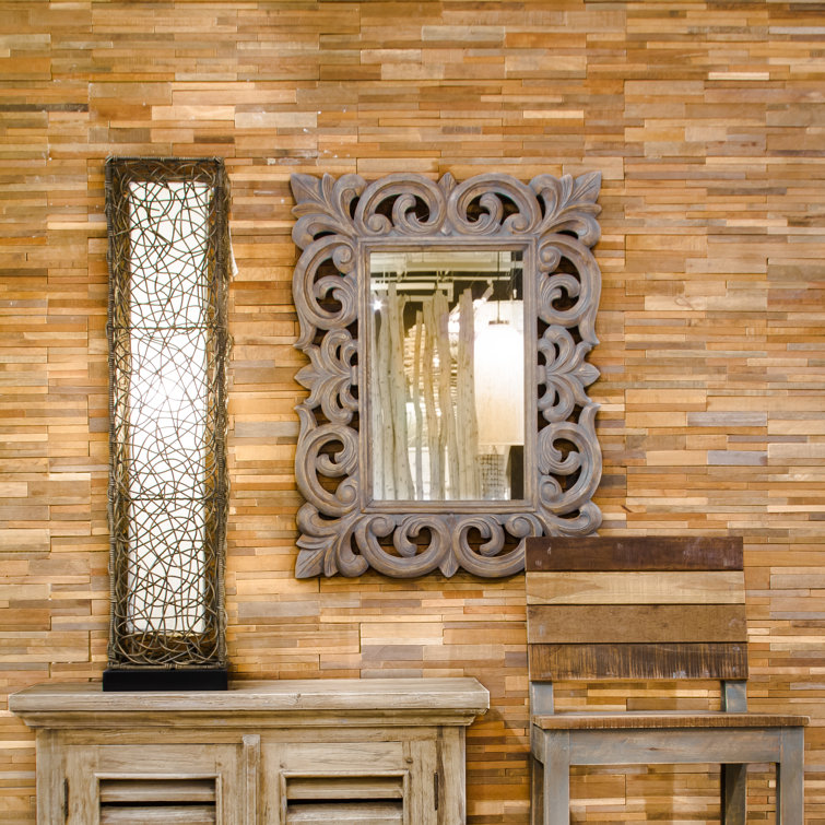 Terra 23.62'' Brown and Gray Teak Wood Wall Paneling
