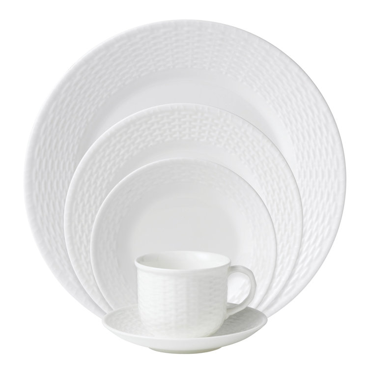 Nantucket Basketweave 5-Piece Porcelain Dinner Set, White